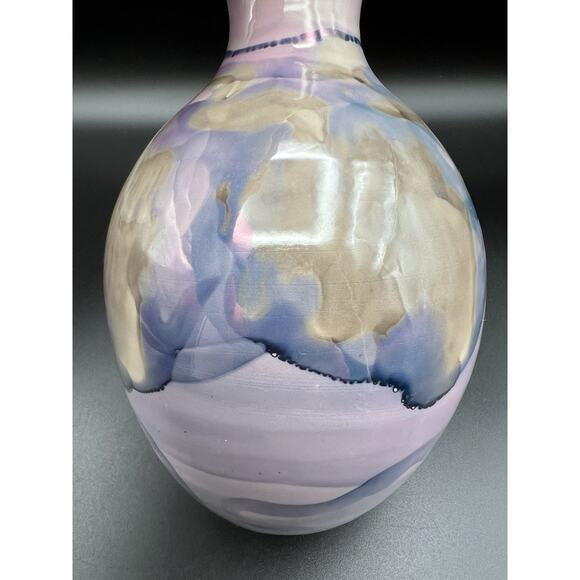 Bruce Fairman Studio Art Pottery Pink Purple & Tan Luster Glaze Vase 7” Signed - Picture 7 of 11